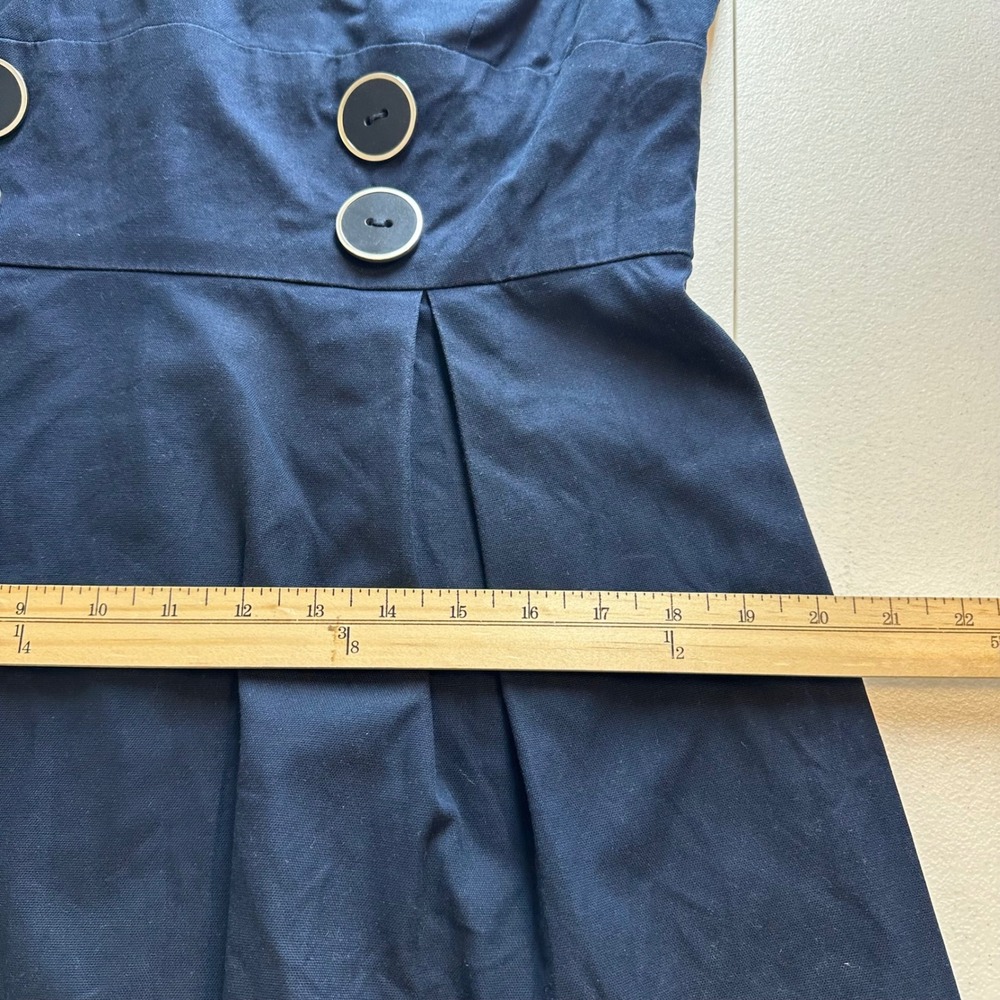 Talbots Petites Womens 10P Navy Cotton Stretch Button Waist Dress - Picture 14 of 15